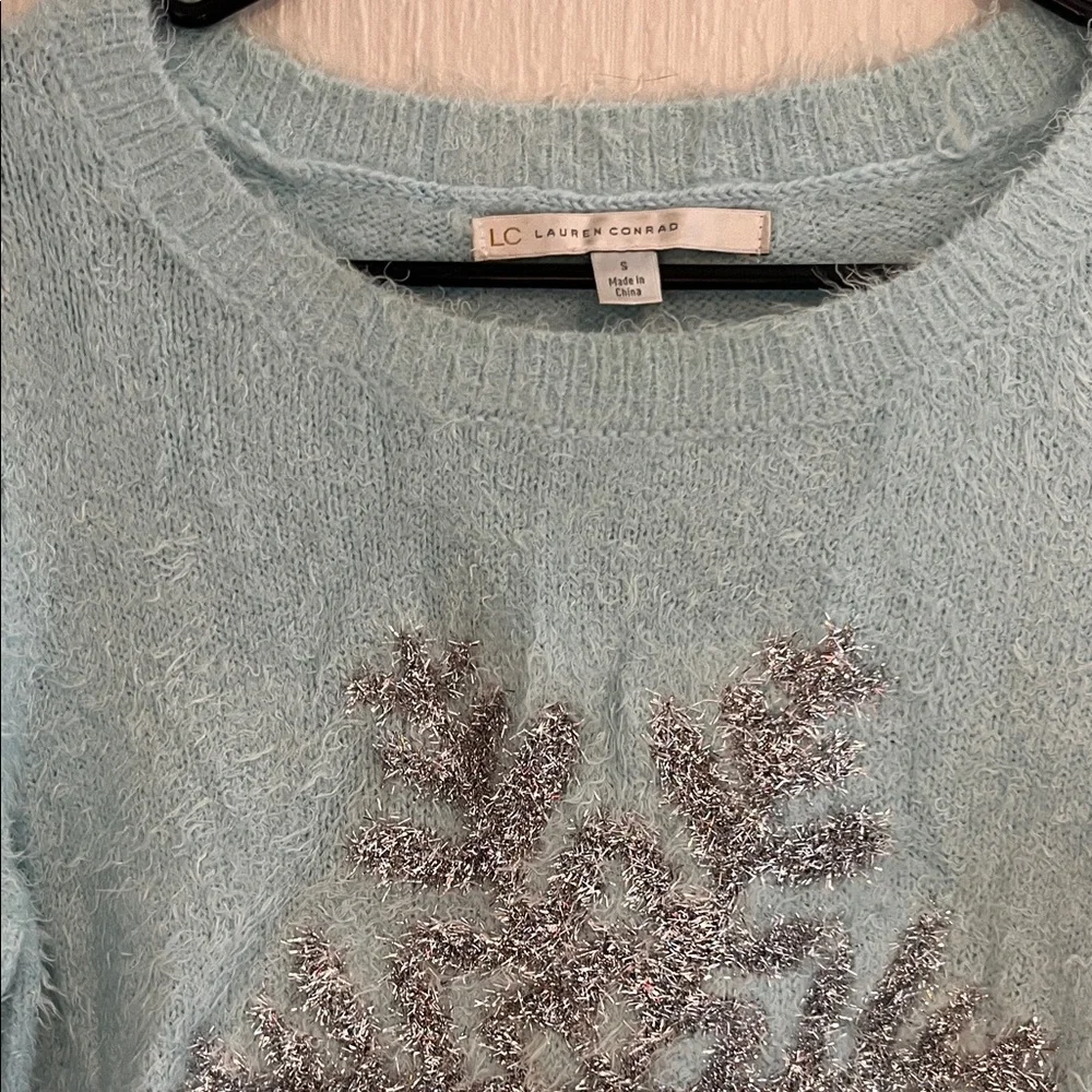 Light Blue Sweater with Silver Snowflake Design - Picture 4 of 4